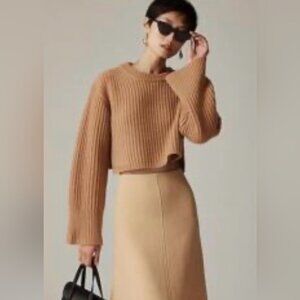 J. Crew Spring Street Cropped Ribbed Cashmere Sweater Sz M in Tan w defect.